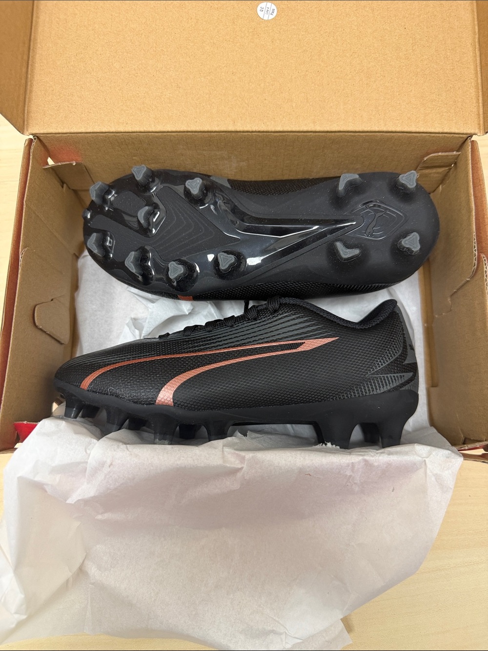 Puma Kids Black Soccer Cleats with Rose Gold Stripe